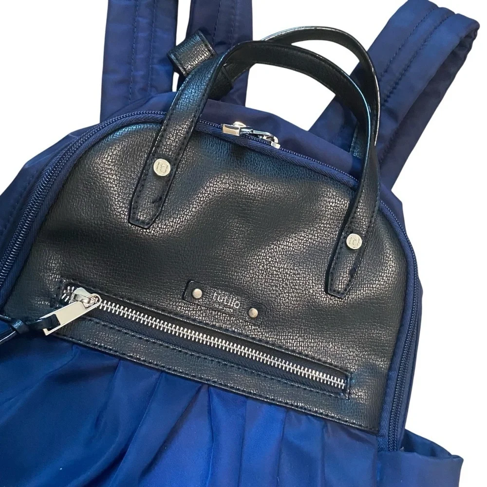 Tulio New York Black and Blue Nylon Small Zip Backpack